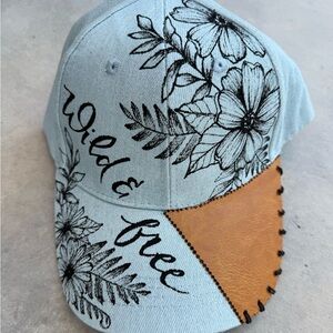Hand painted denim floral ball cap boho botanical trucker hat